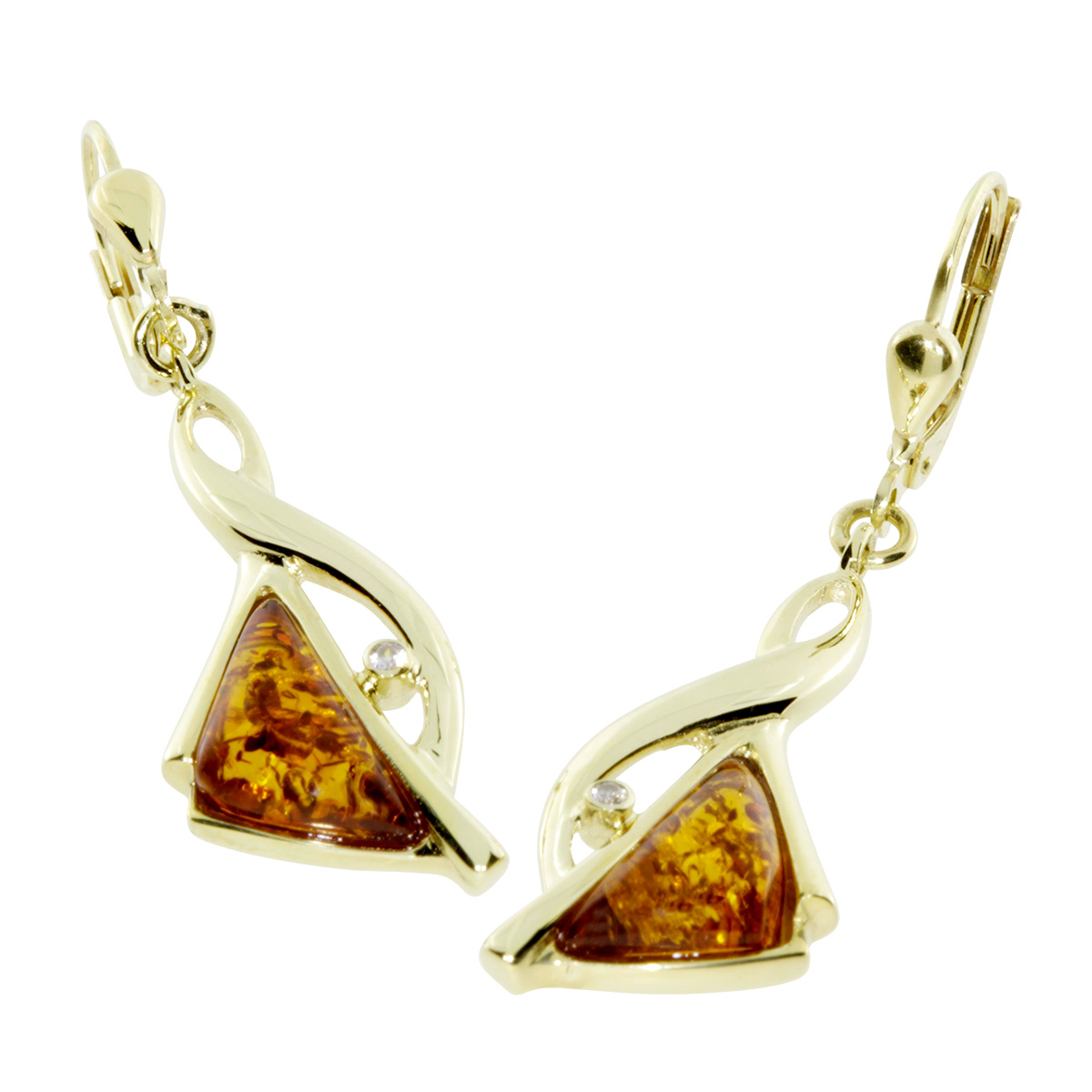 001-163063-0001 Ohrhänger Gold 333/000, Bernstein/ Zirkonia