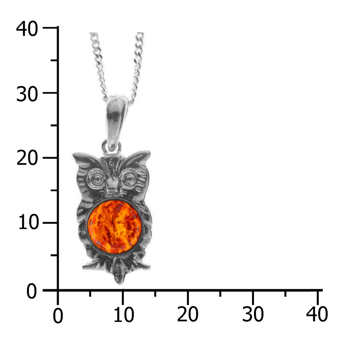 098-200040-A142k Kette mit Anhänger Uhu, Silber 925/000, Bernstein, -Länge wählbar-