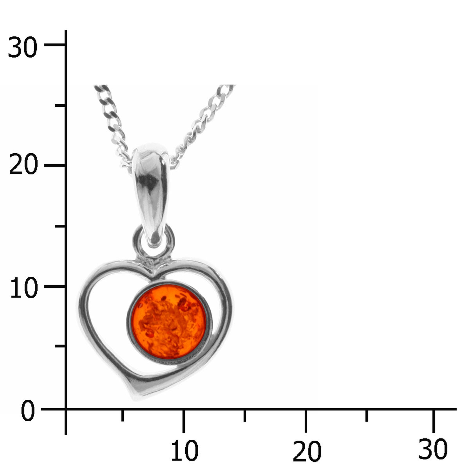 098-200540-A142k Kette mit Anhänger Herz, Silber 925/000, Bernstein,-Länge wählbar-