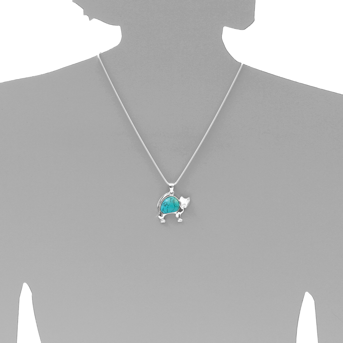 001-203496-A545s Kette mit Anhänger, Katze, Silber 925/000, 45 cm, rek. Türkis
