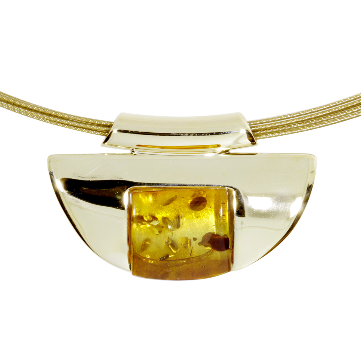 Nyloncollier mit Anhänger, Gold 333/000, 42 cm, Bernstein