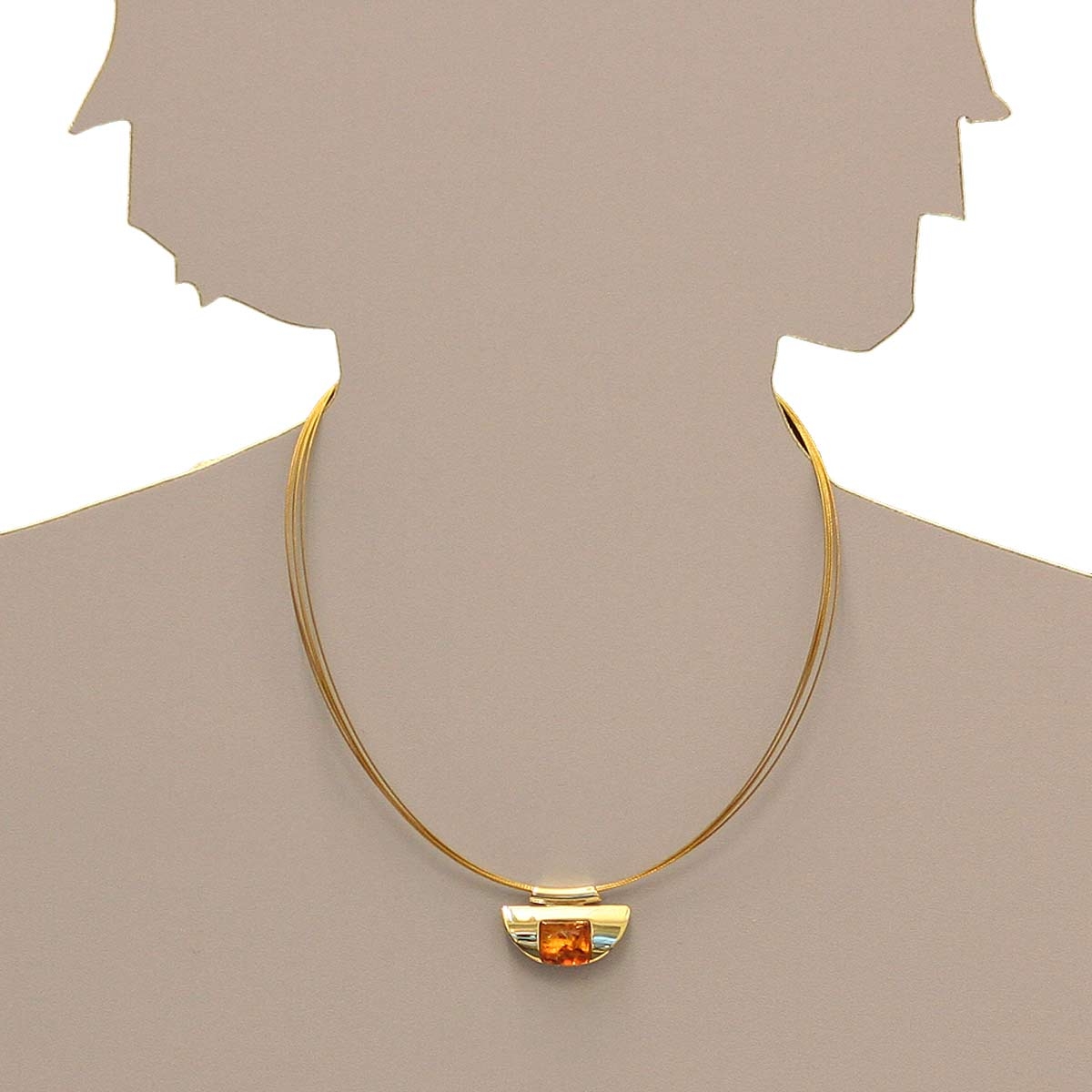 001-103514-A142s Nyloncollier mit Anhänger, Gold 333/000, 42 cm, Bernstein