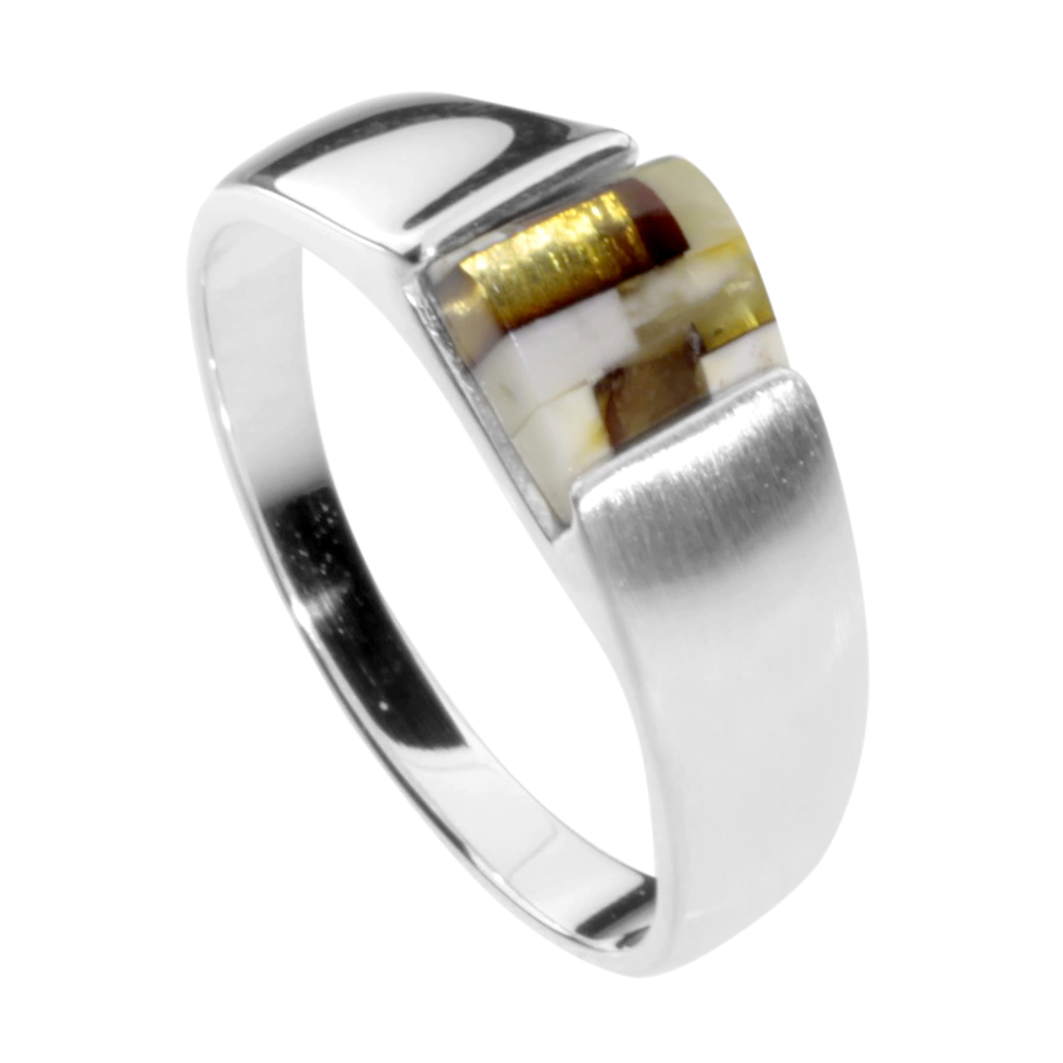 Ring Silber 925/000, Bernstein-Mosaik -Größe wählbar-