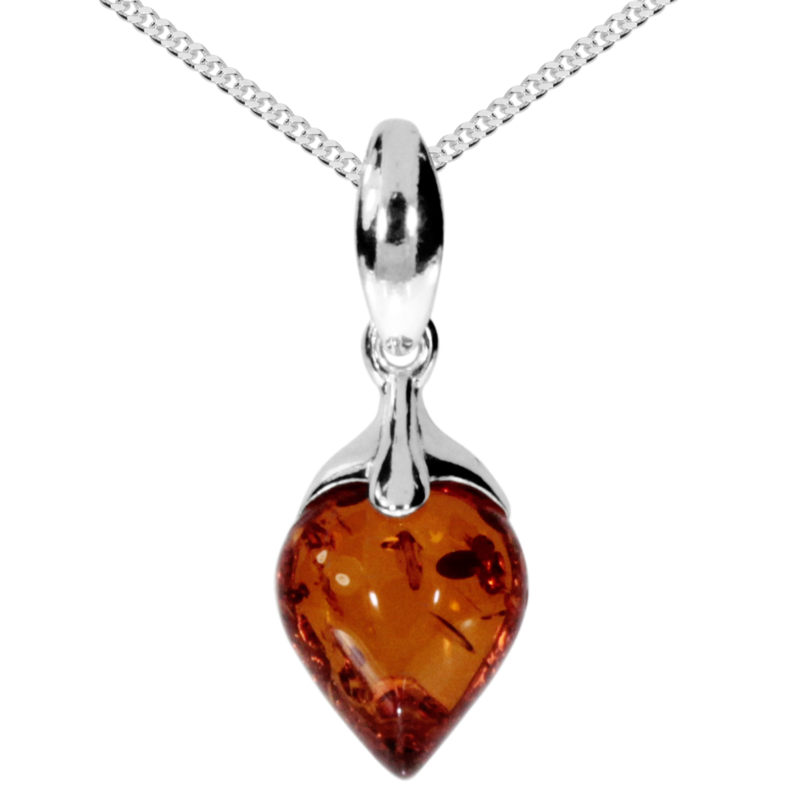 Kette mit Anhänger Silber 925/000, Bernstein -Länge wählbar-