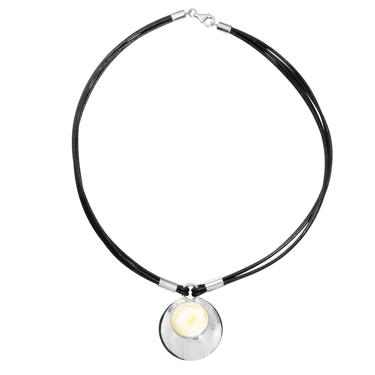 5509470501 Ledercollier mit Anhänger Silber 925/000, Bernstein- Unikat