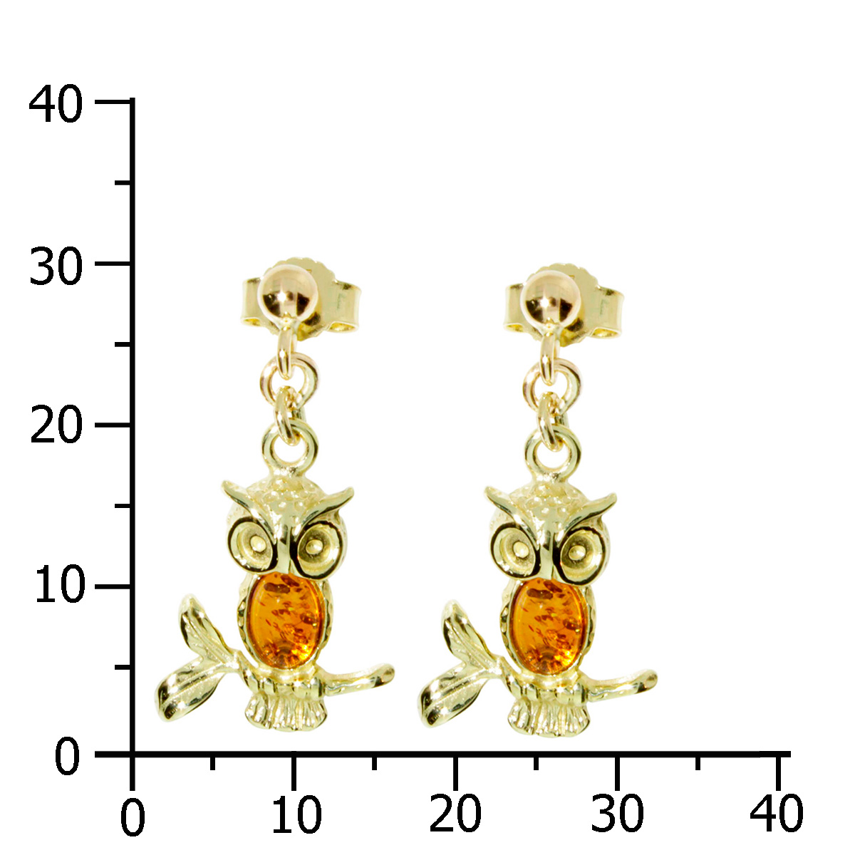 001-163403-0100k Ohrhänger Gold 333/000, Eule, Bernstein