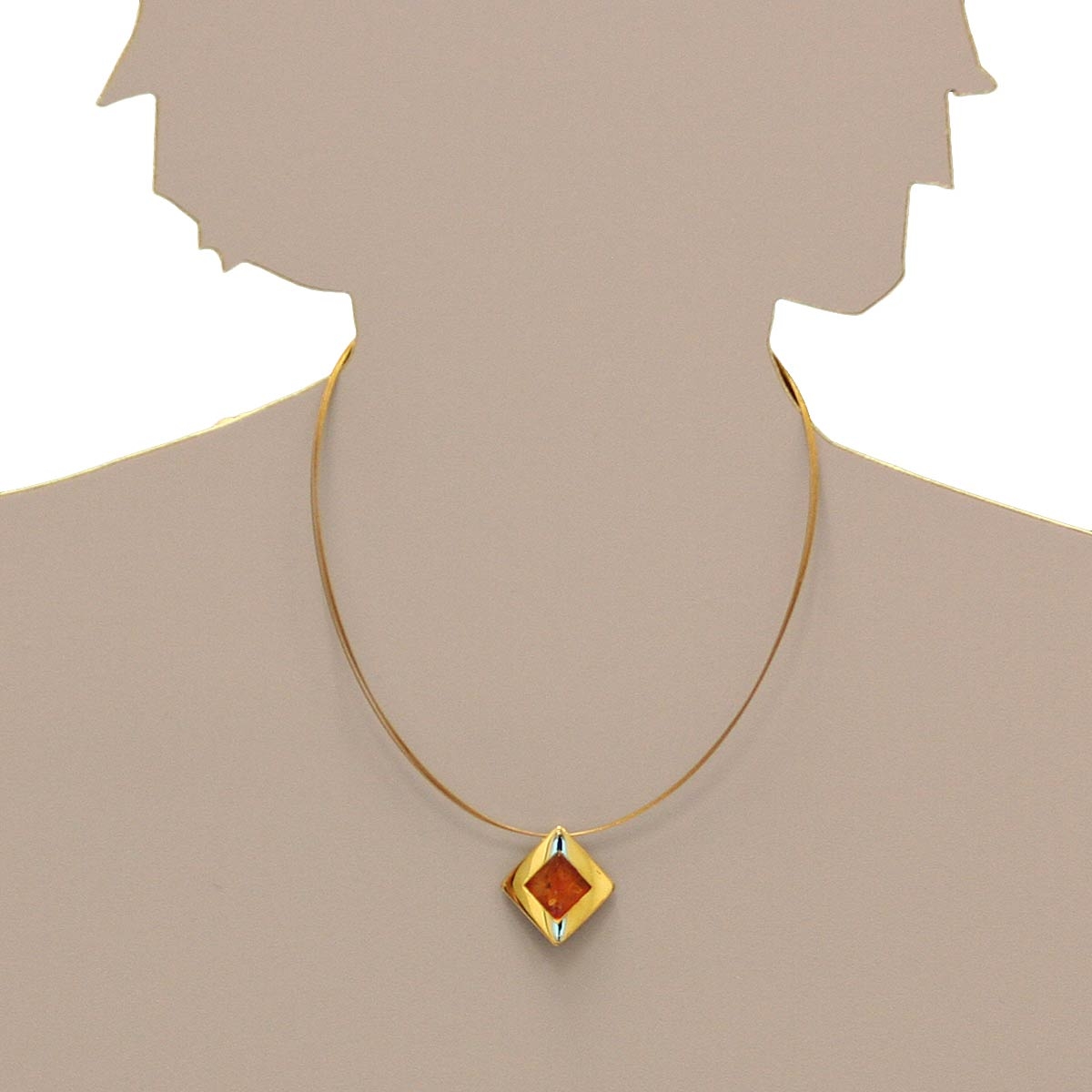 001-103530-1100s Nyloncollier mit Anhänger, Gold 333/000, 42 cm, Bernstein