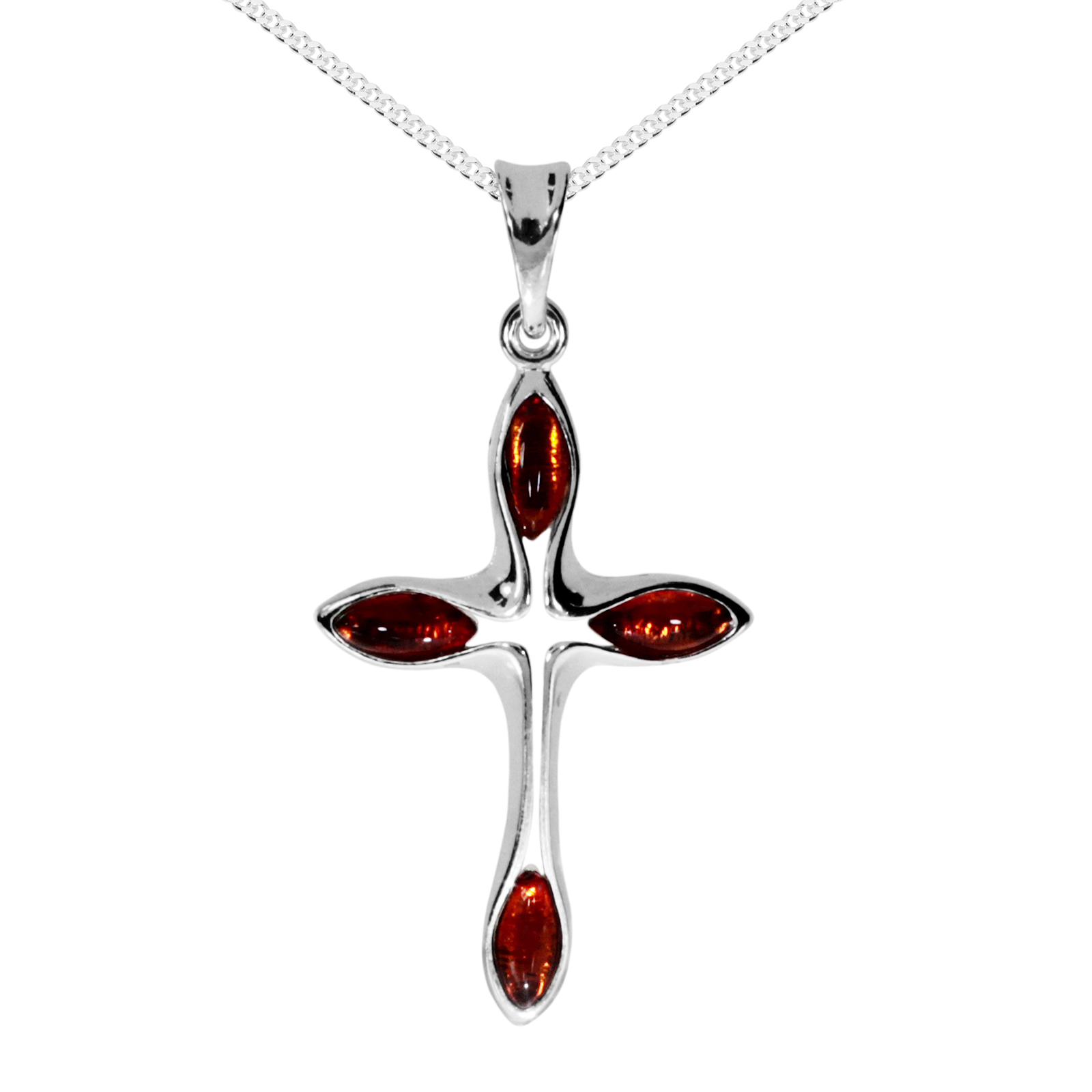 Kette mit Anhänger Silber 925/000, "Kreuz", Bernstein -Länge wählbar-