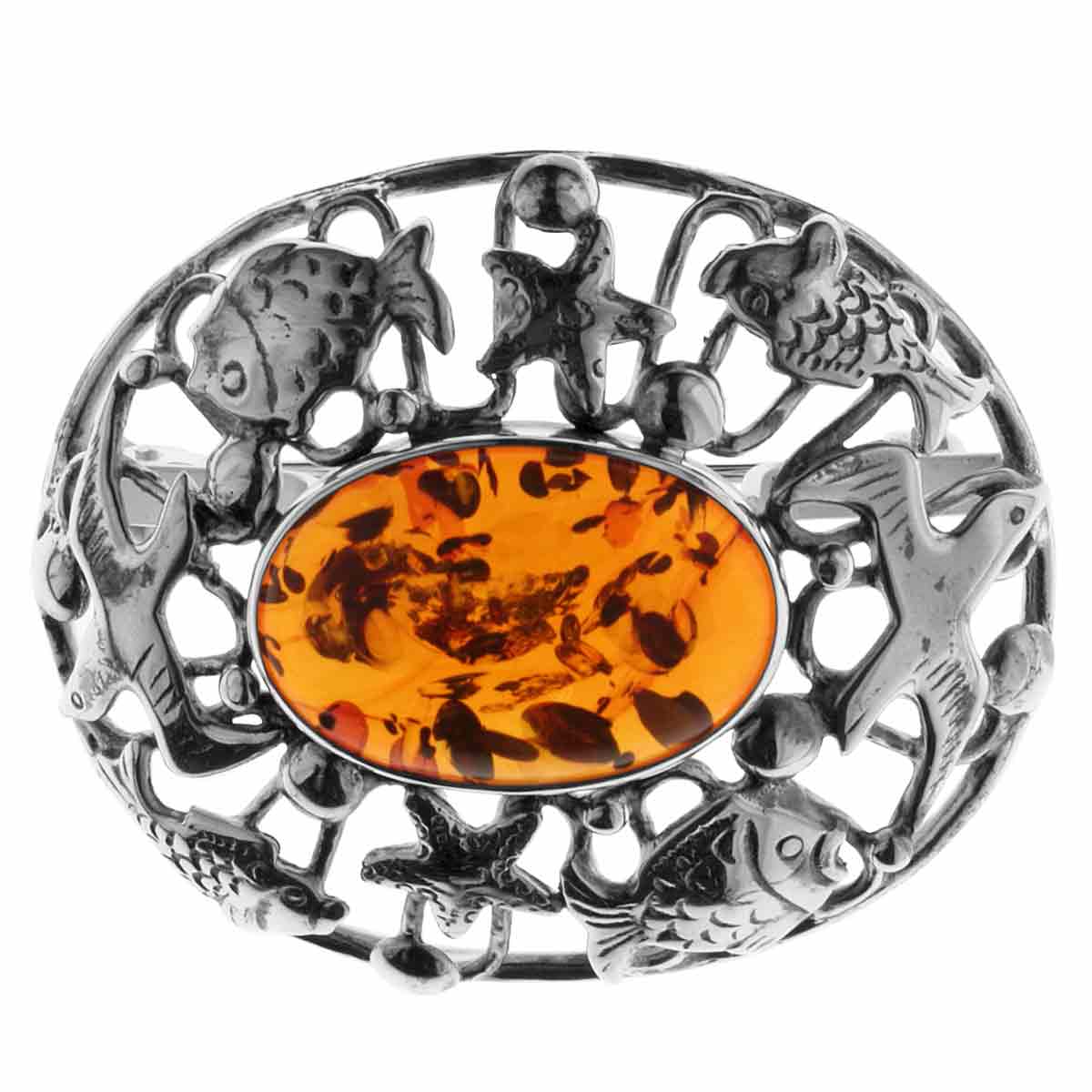 4250054222422 Brosche Fischland Silber 925/000, oxyd., Bernstein