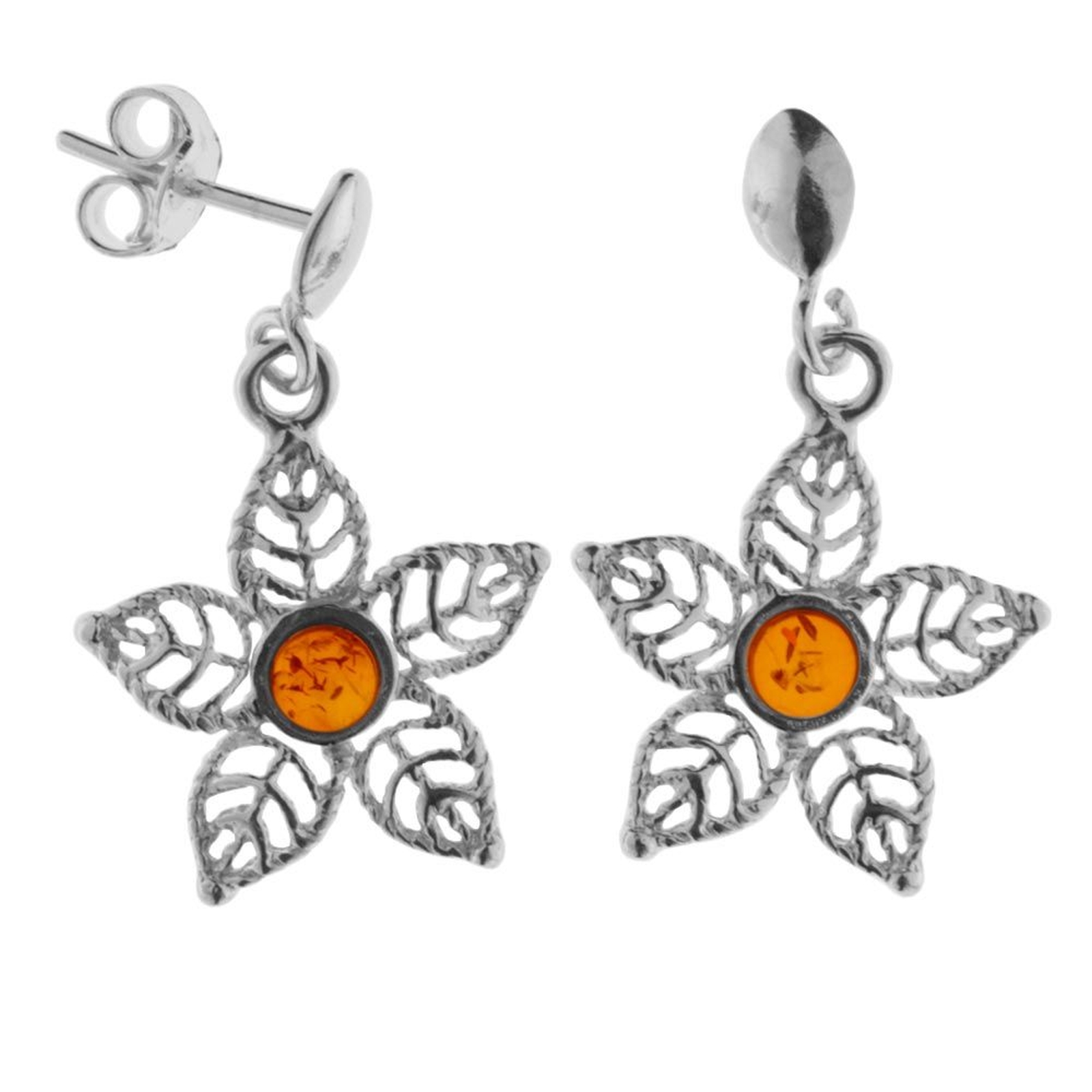 098-260380-0100 Ohrhänger Silber 925/000, Blüte, Bernstein