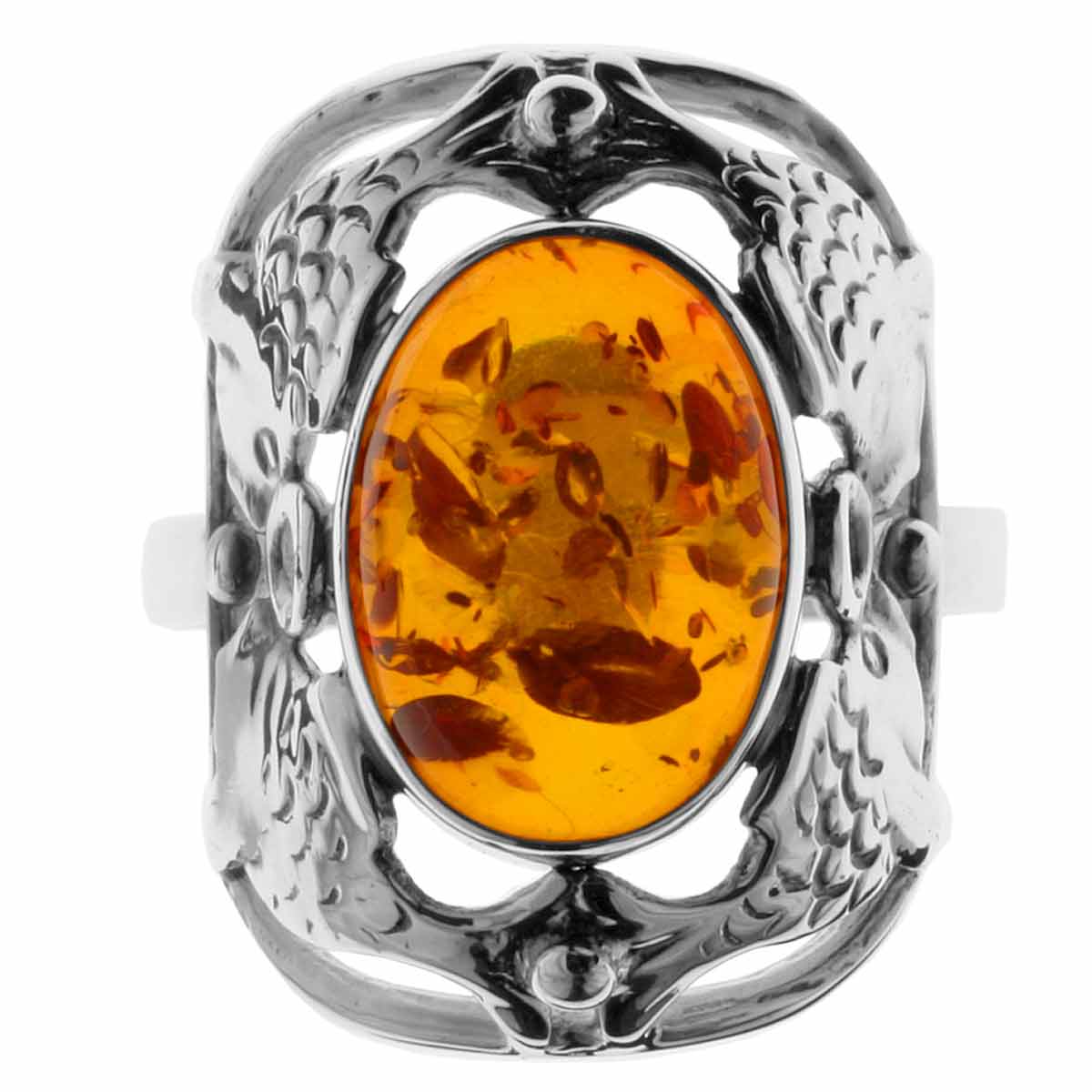 Ring Fischland Silber 925/000, oxyd., Bernstein -Größe wählbar-