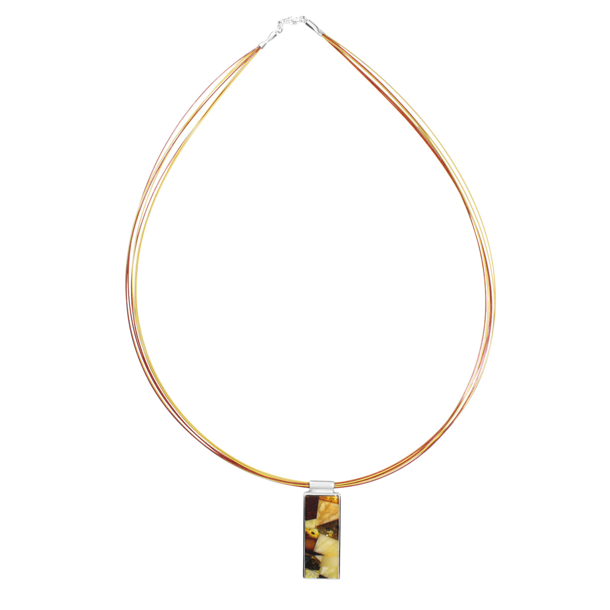 5509470141 Nyloncollier 7/45 cm, Silber 925/000, Bernstein- Mosaik