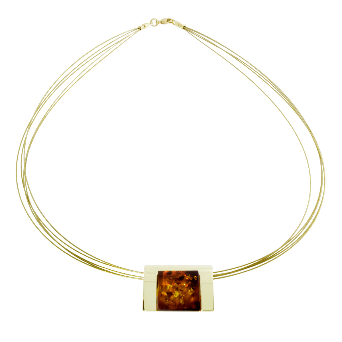 001-103476-A1451 Nyloncollier mit Anhänger, Gold 333/000, 45 cm, Bernstein