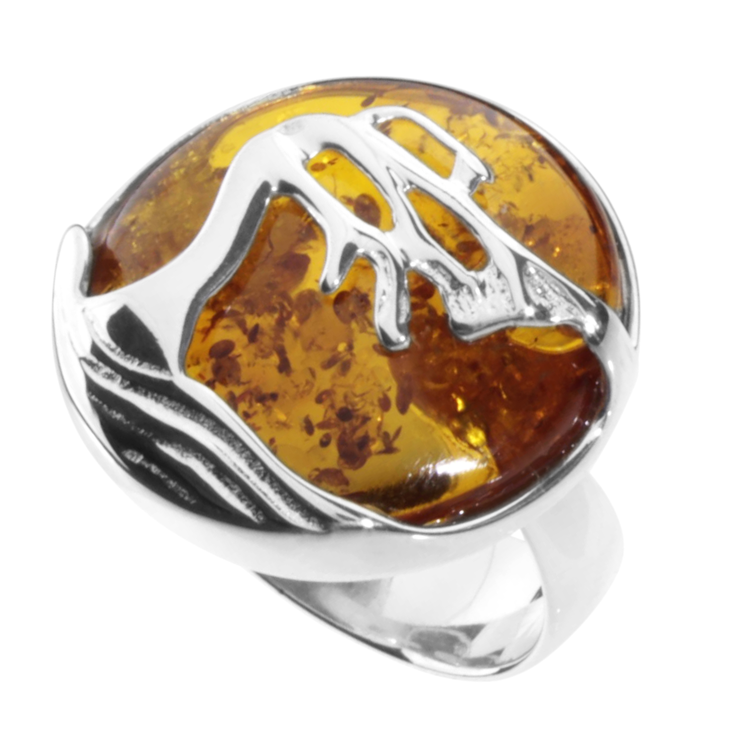 Ring Silber 925/000, "Windflüchter", Bernstein -Größe wählbar-