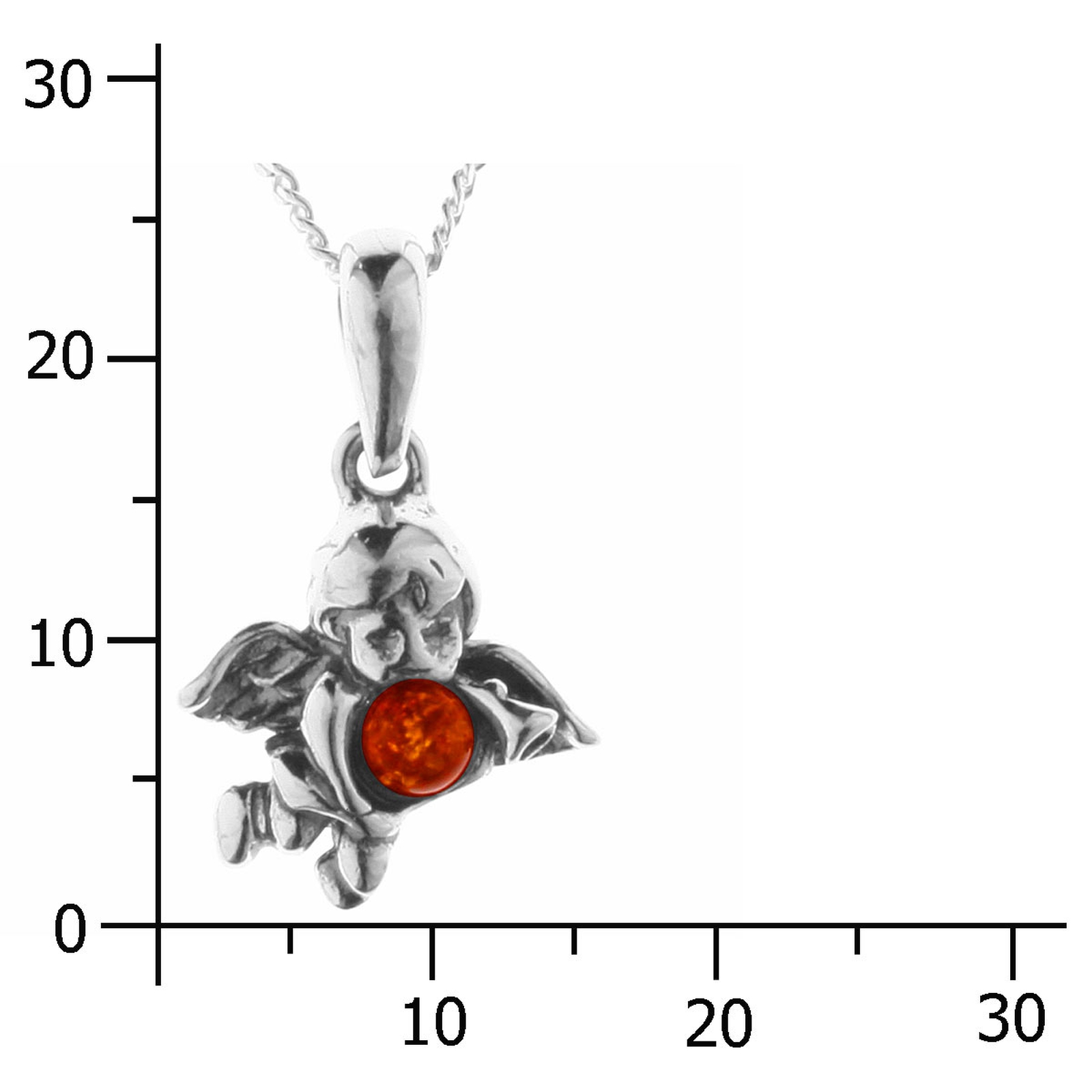 098-200230-A145k Kette mit Anhänger Engel, Silber 925/000, Bernstein,  -Länge wählbar-