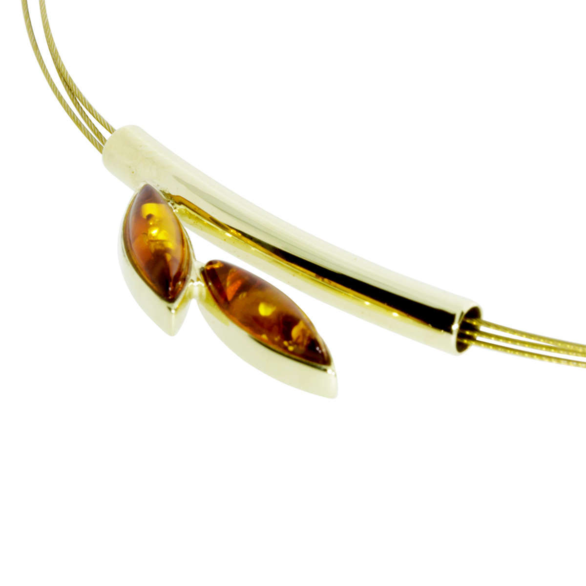 001-103389-A1422 Nyloncollier mit Anhänger, Gold 333/000, 42 cm, Bernstein