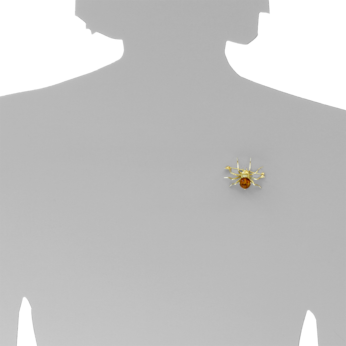 001-233040-0200s Brosche Silber vergoldet, Spinne, Bernstein