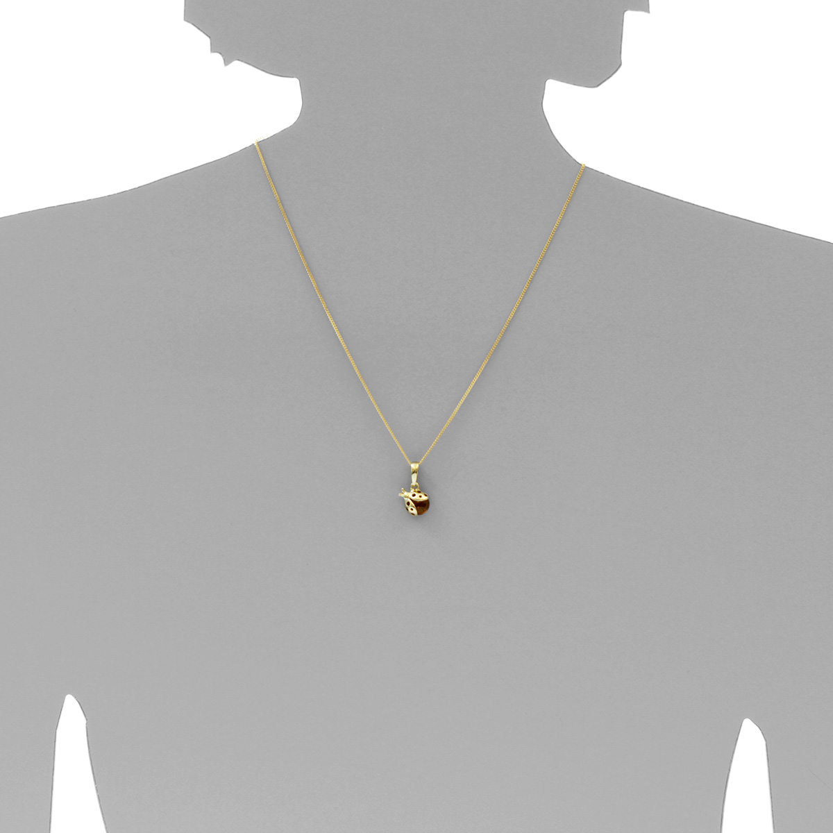 001-103650-A142s Kette mit Anhänger Gold 333/000, 42 cm, Marienkäfer, Bernstein