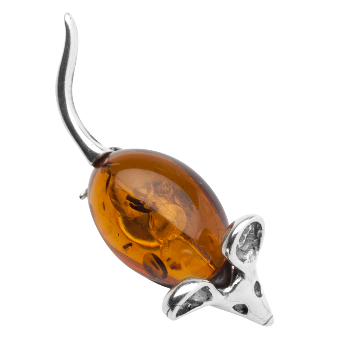 088-230004-31001 Brosche "Maus", Silber 925/000, Bernstein