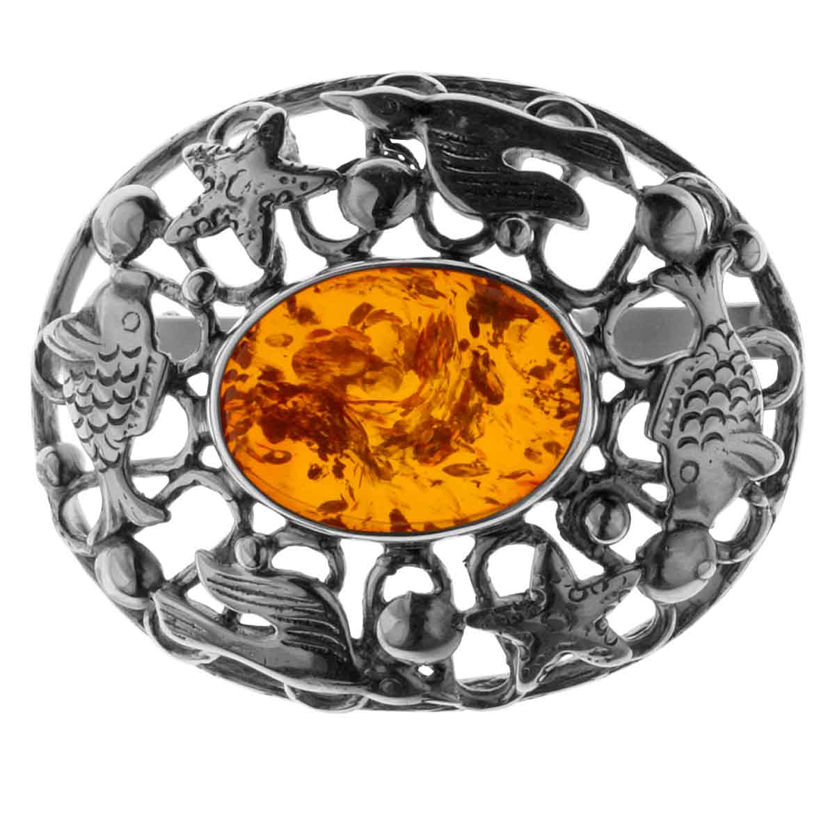 4250054222415 Brosche Fischland Silber 925/000, oxyd., Bernstein