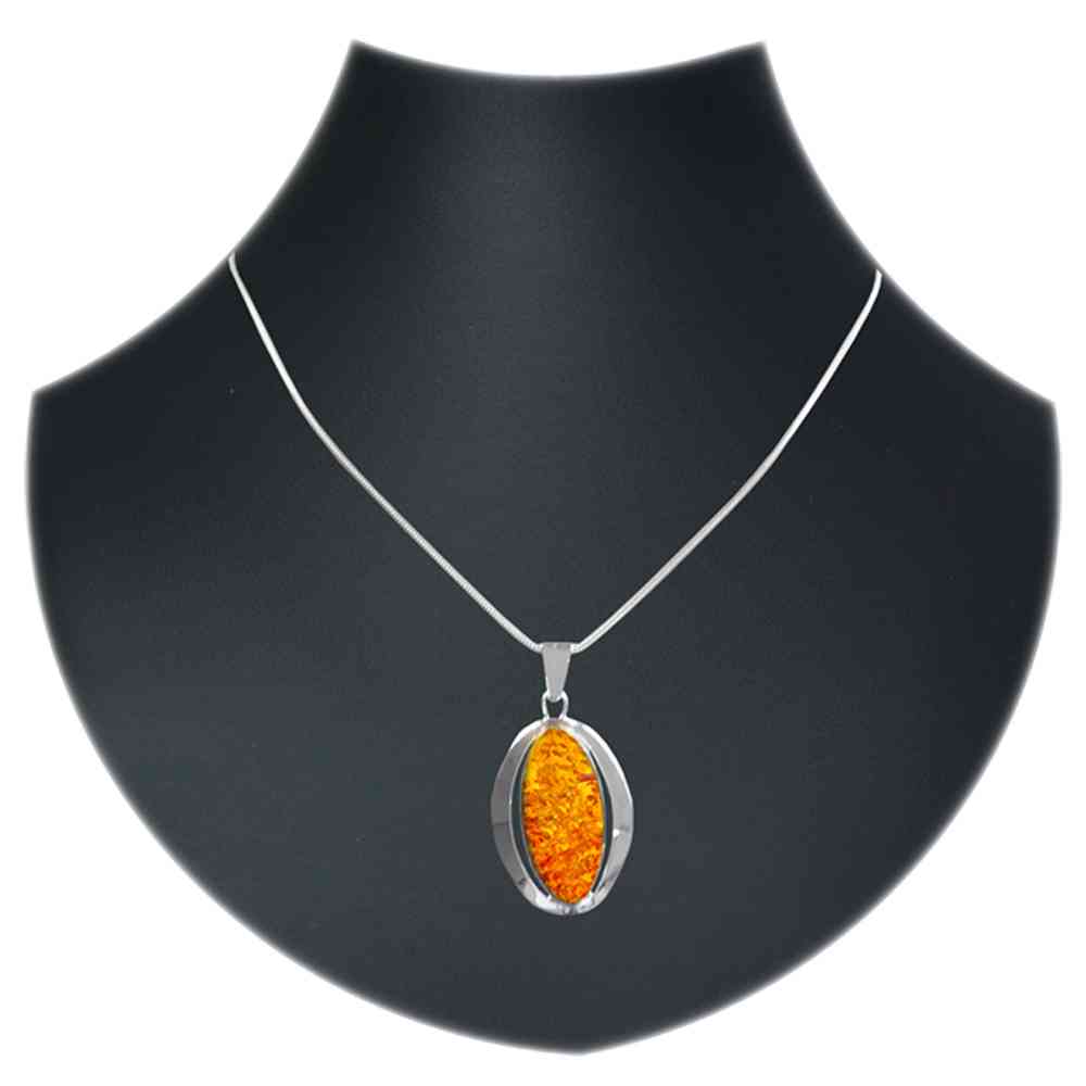 001-200494-A15023NkkhueSvt1P9 Kette mit Anhänger, Silber 925/000, Bernstein -Länge wählbar-