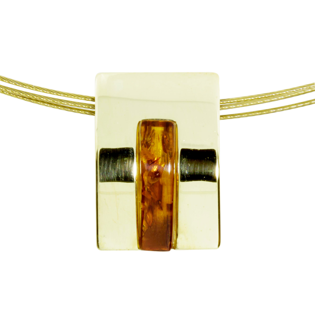 001-103437-A142 Nyloncollier mit Anhänger, Gold 333/000, 42 cm, Bernstein