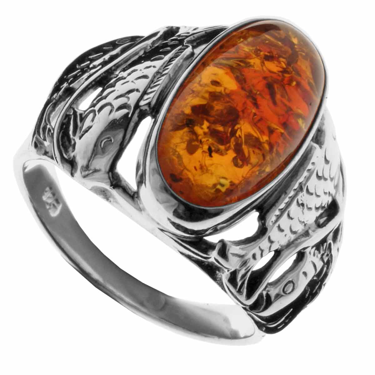 Ring Fischland Silber 925/000, oxyd., Bernstein -Größe wählbar-