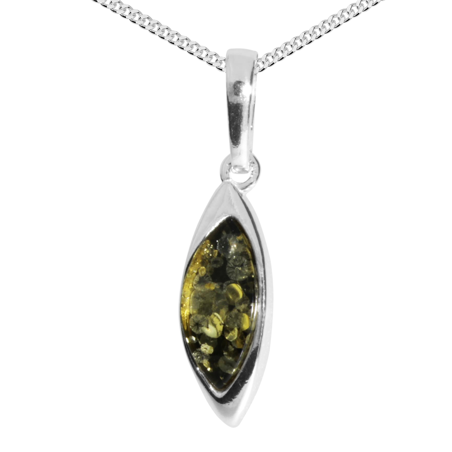 Kette mit Anhänger Silber 925/000, Bernstein, grün, 42 oder 45 cm