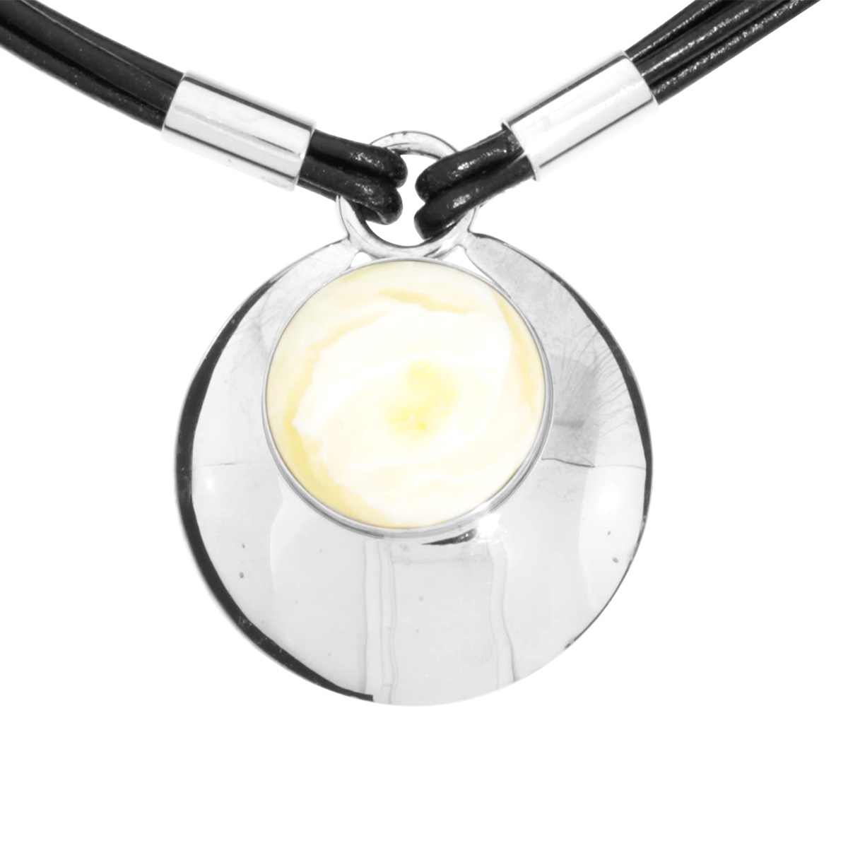 550947050 Ledercollier mit Anhänger Silber 925/000, Bernstein- Unikat