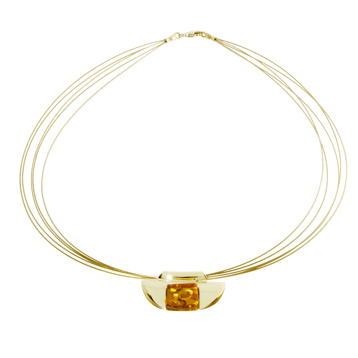 001-103514-A1421 Nyloncollier mit Anhänger, Gold 333/000, 42 cm, Bernstein