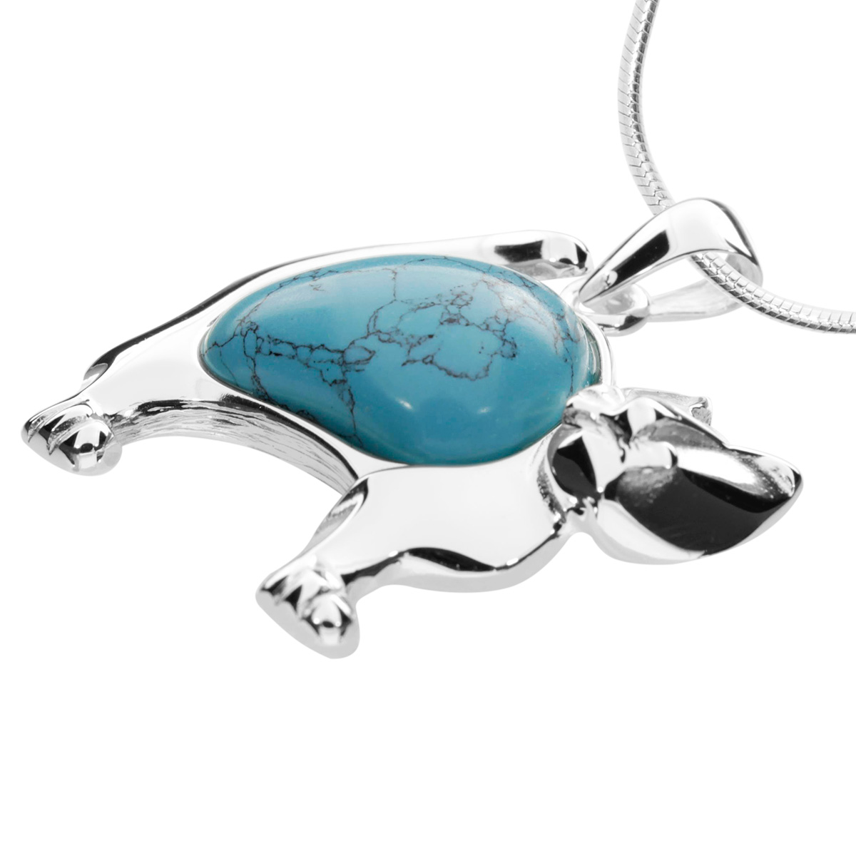 001-203496-A5451 Kette mit Anhänger, Katze, Silber 925/000, 45 cm, rek. Türkis