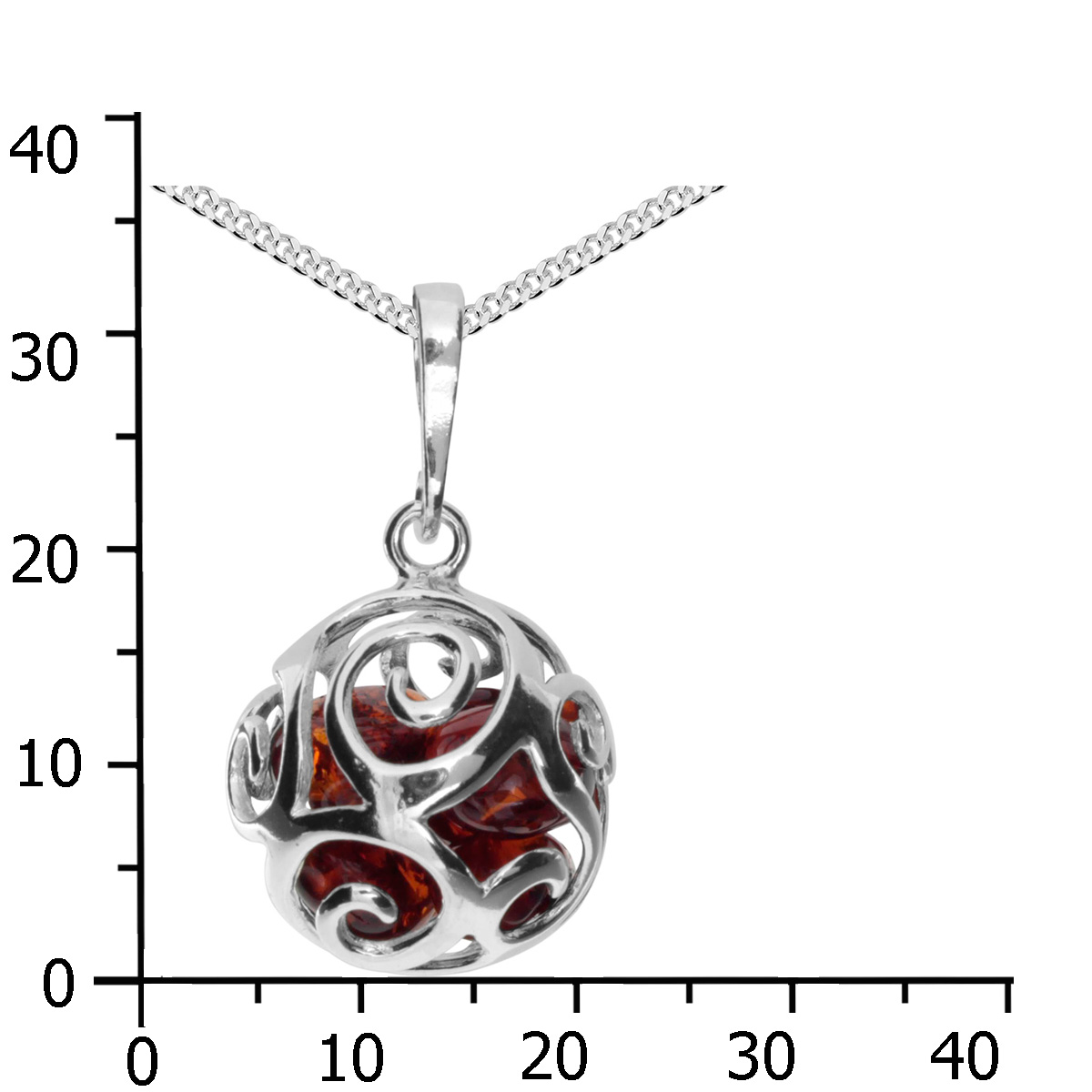 039-200030-A142k Kette mit Anhänger Silber 925/000, 42 cm, Bernstein