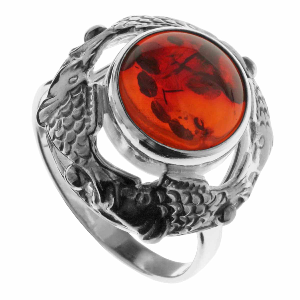 Ring Fischland Silber 925/000, oxyd., Bernstein -Größe wählbar-