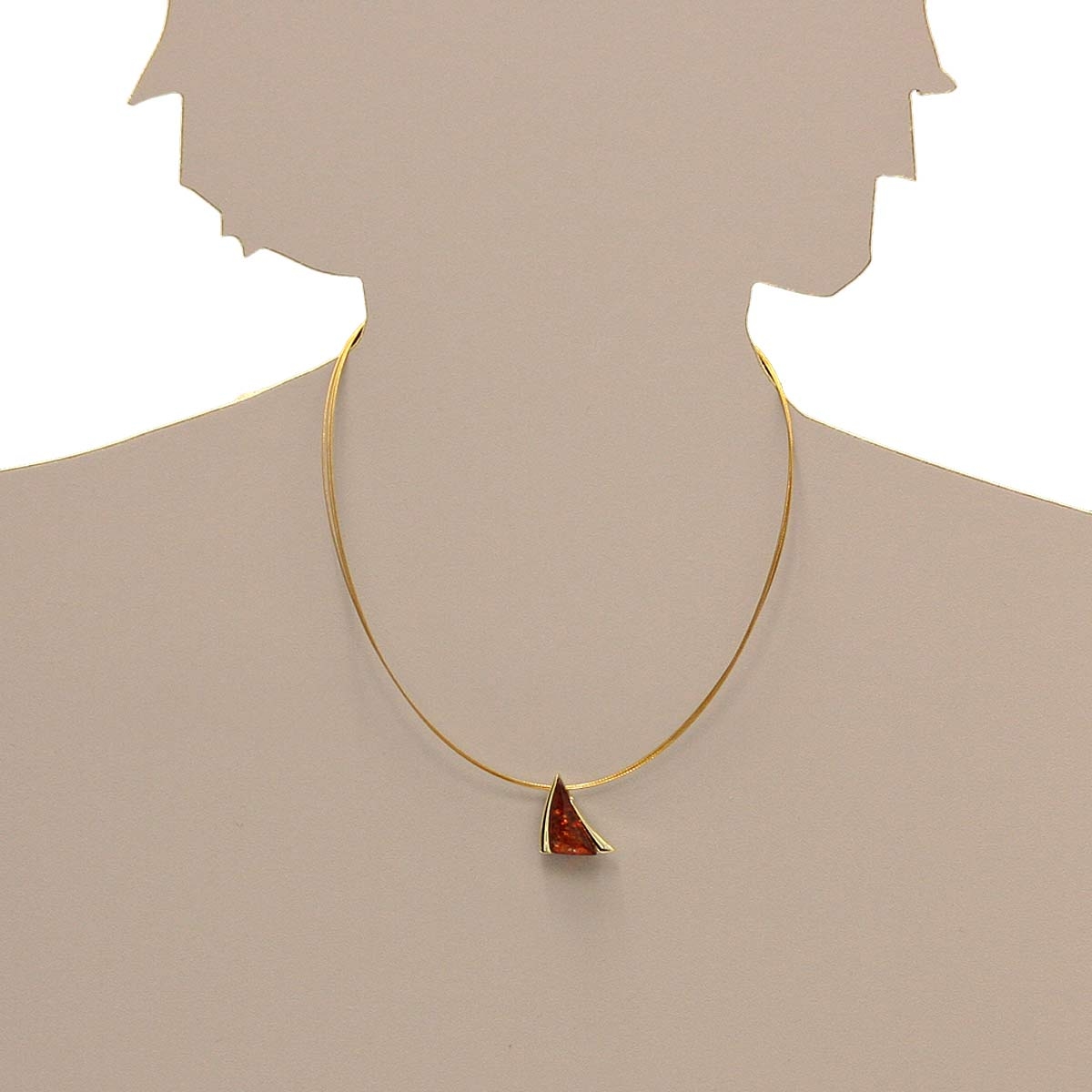 001-103414-A142s Nyloncollier mit Anhänger, Gold 333/000, 42 cm, Bernstein