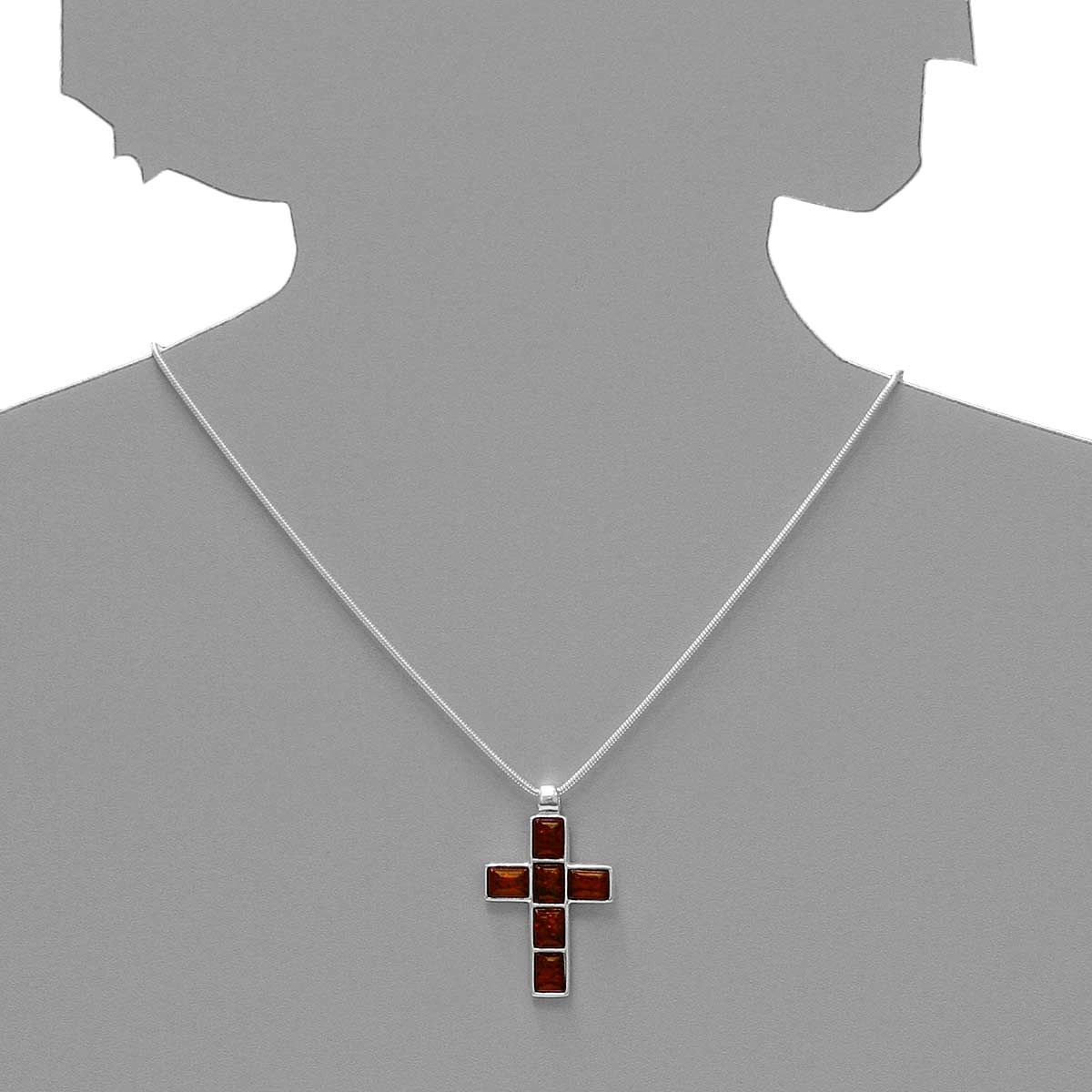 043-205010-0100s Anhänger Silber 925/000, Kreuz, Bernstein