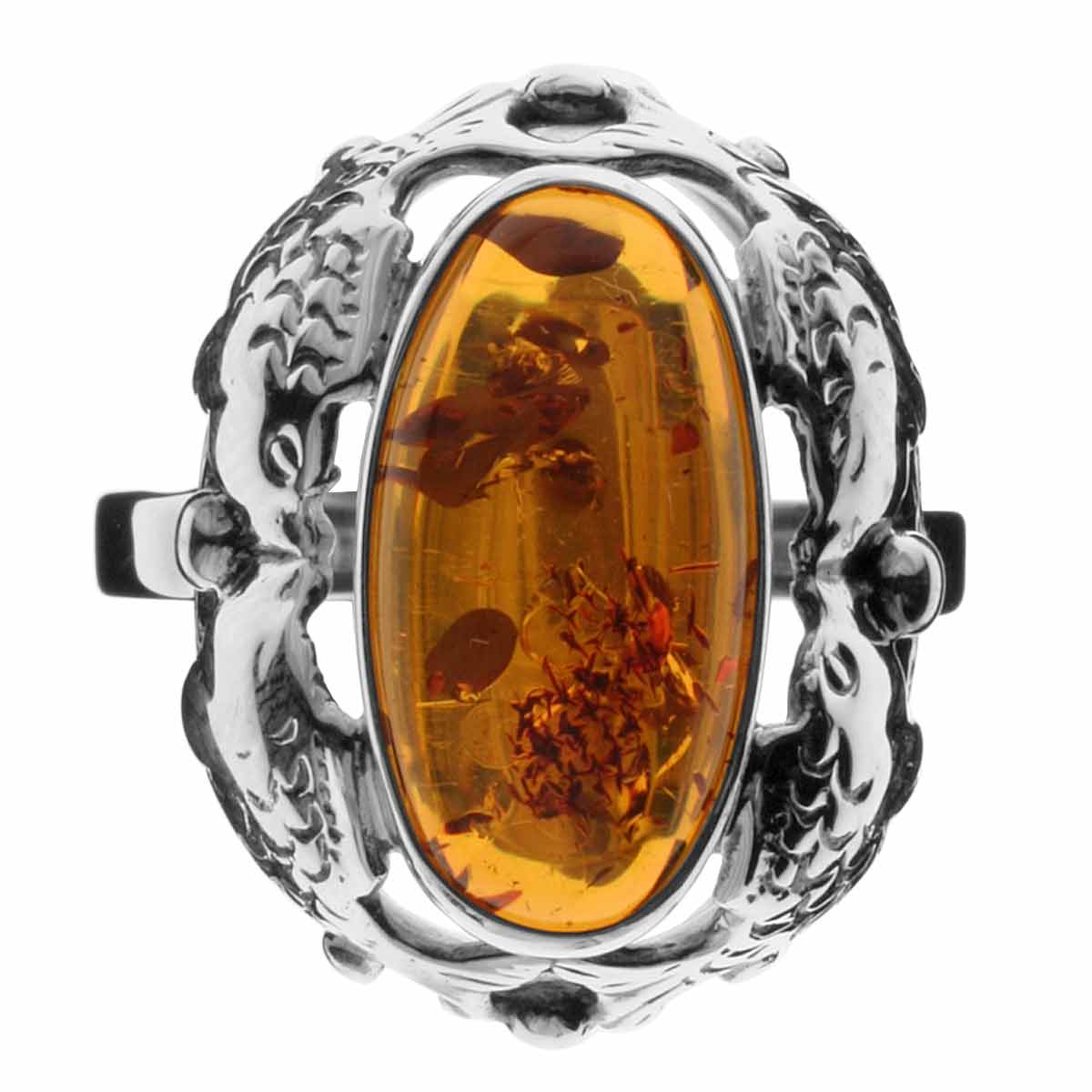 Ring Fischland Silber 925/000, oxyd., Bernstein -Größe wählbar-