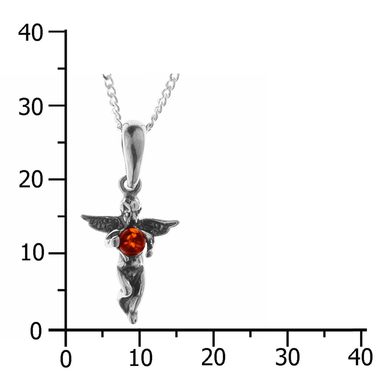 098-200300-A142k Kette mit Anhänger Engel, Silber 925/000, Bernstein,-Länge wählbar-