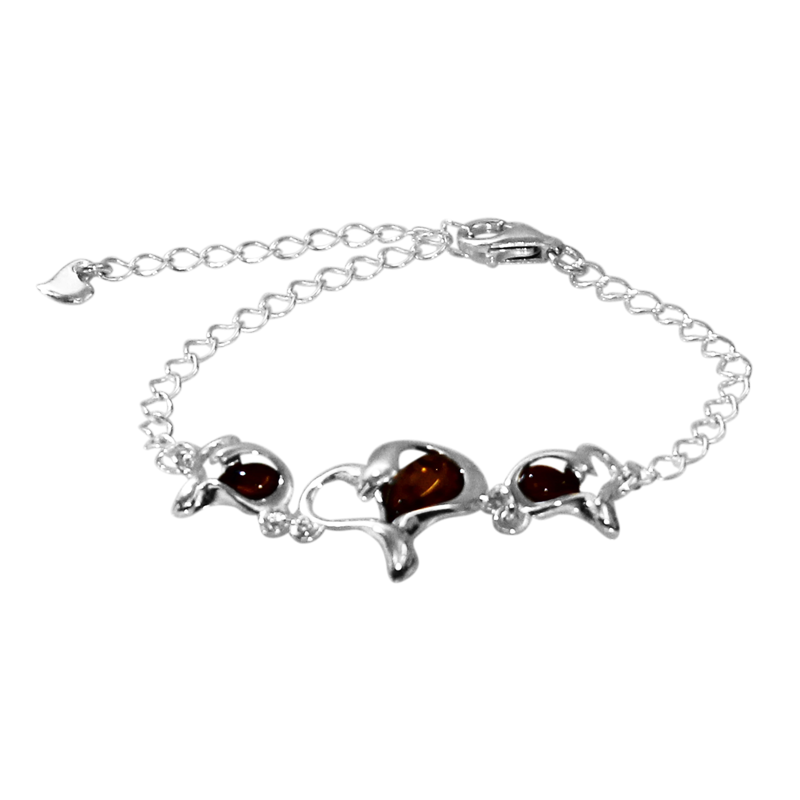 Armband "Herz", Silber 925/000, Bernstein, bis 20 cm