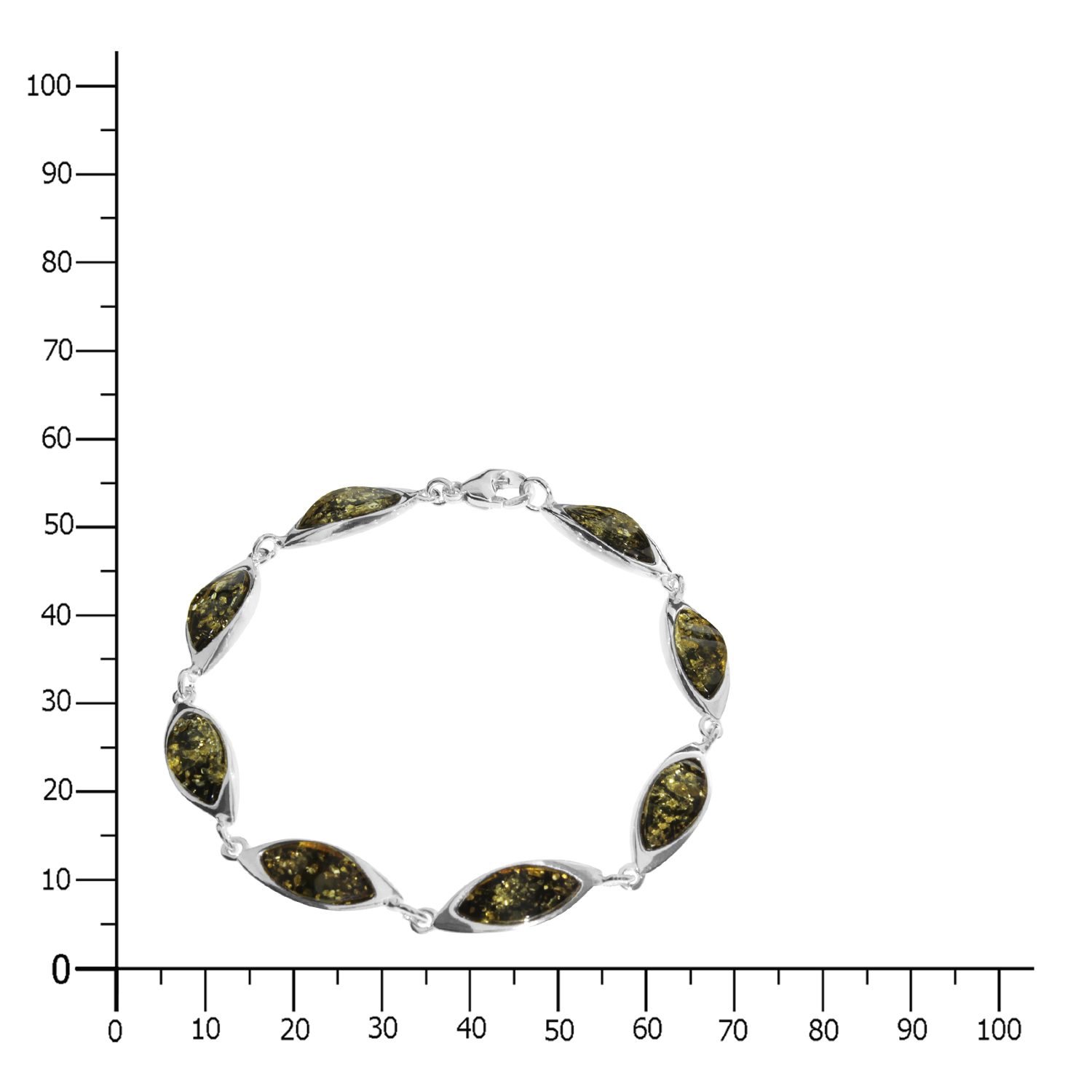 Armband, Silber 925/000,  Bernstein grün