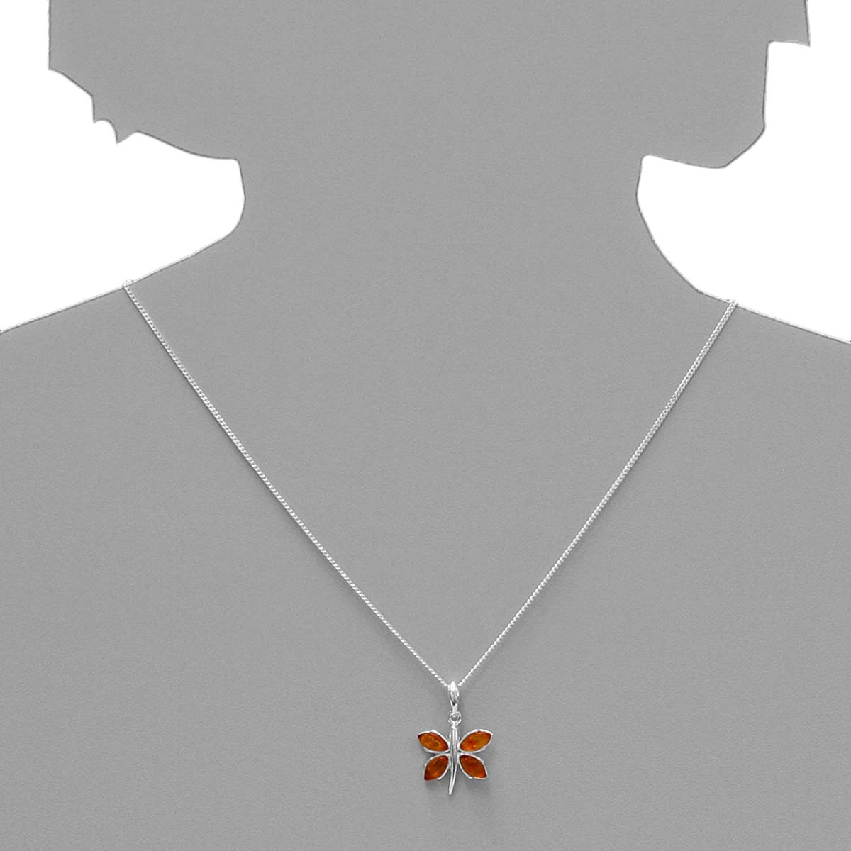 098-200080-A142slx6whsslGZovP Kette mit Anhänger Silber 925/000, Schmetterling, Bernstein -Länge wählbar-