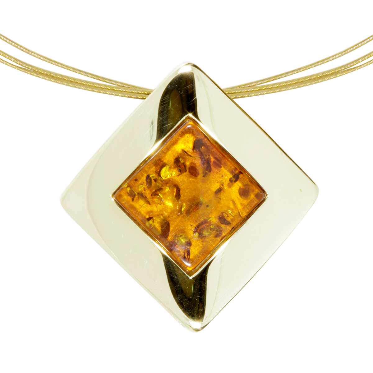 Nyloncollier mit Anhänger, Gold 333/000, 42 cm, Bernstein