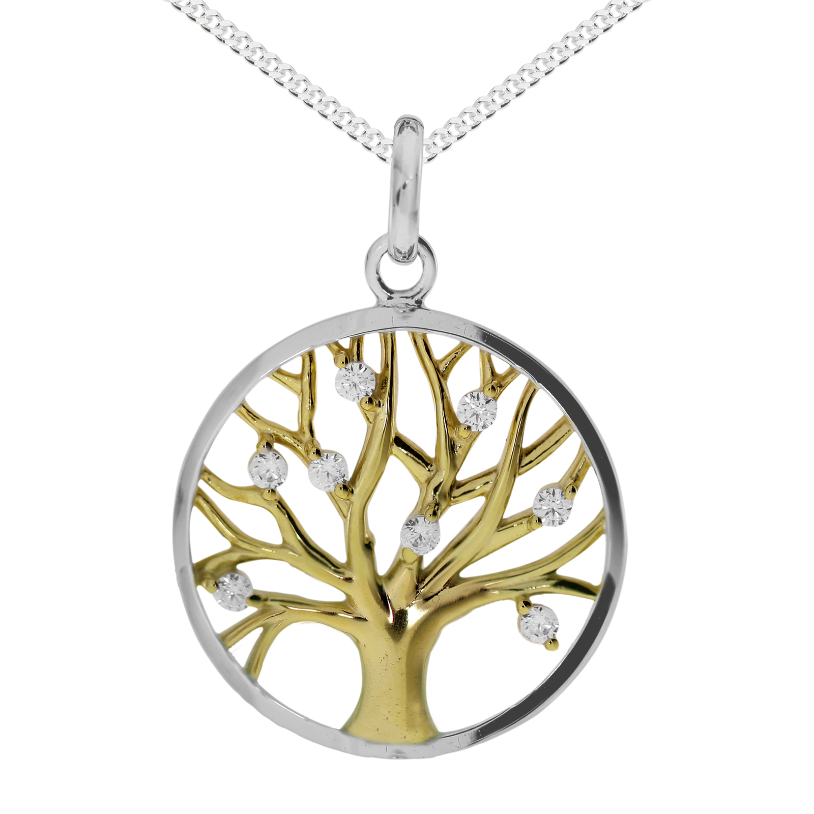 Kette mit Anhänger "Lebensbaum", Silber 925/000,  Zirkonia  -Länge wählbar-    Kette mit Anhänger "Lebensbaum", Silber 925/000,  Zirkonia  -Länge wählbar-