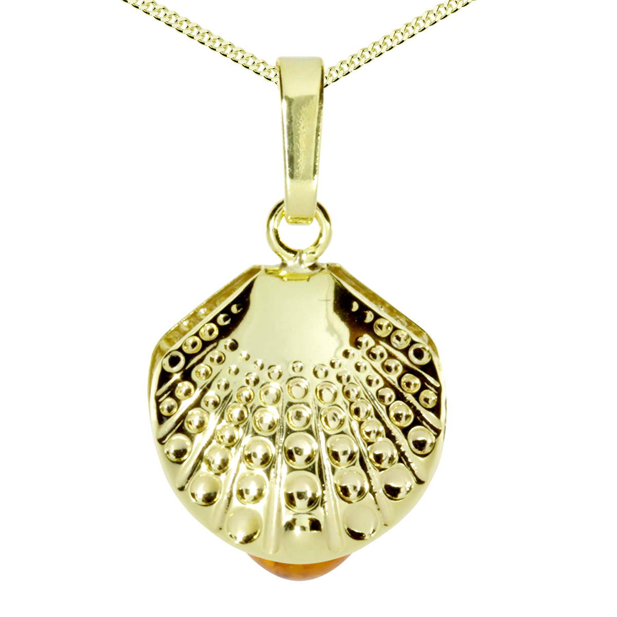 104-100029-0242 Kette mit Anhänger Gold 333/000, Muschel, 42 oder 45 cm, Bernstein