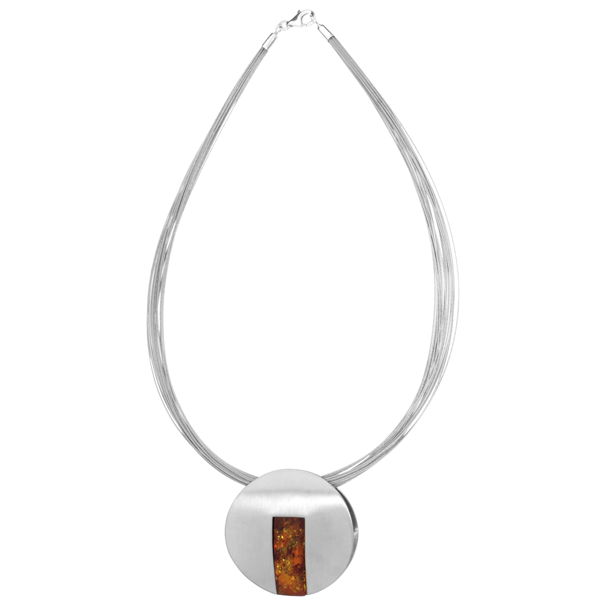 001-203472-A245-1 Edelstahlcollier 20/45 cm, Silber 925/000, Bernstein