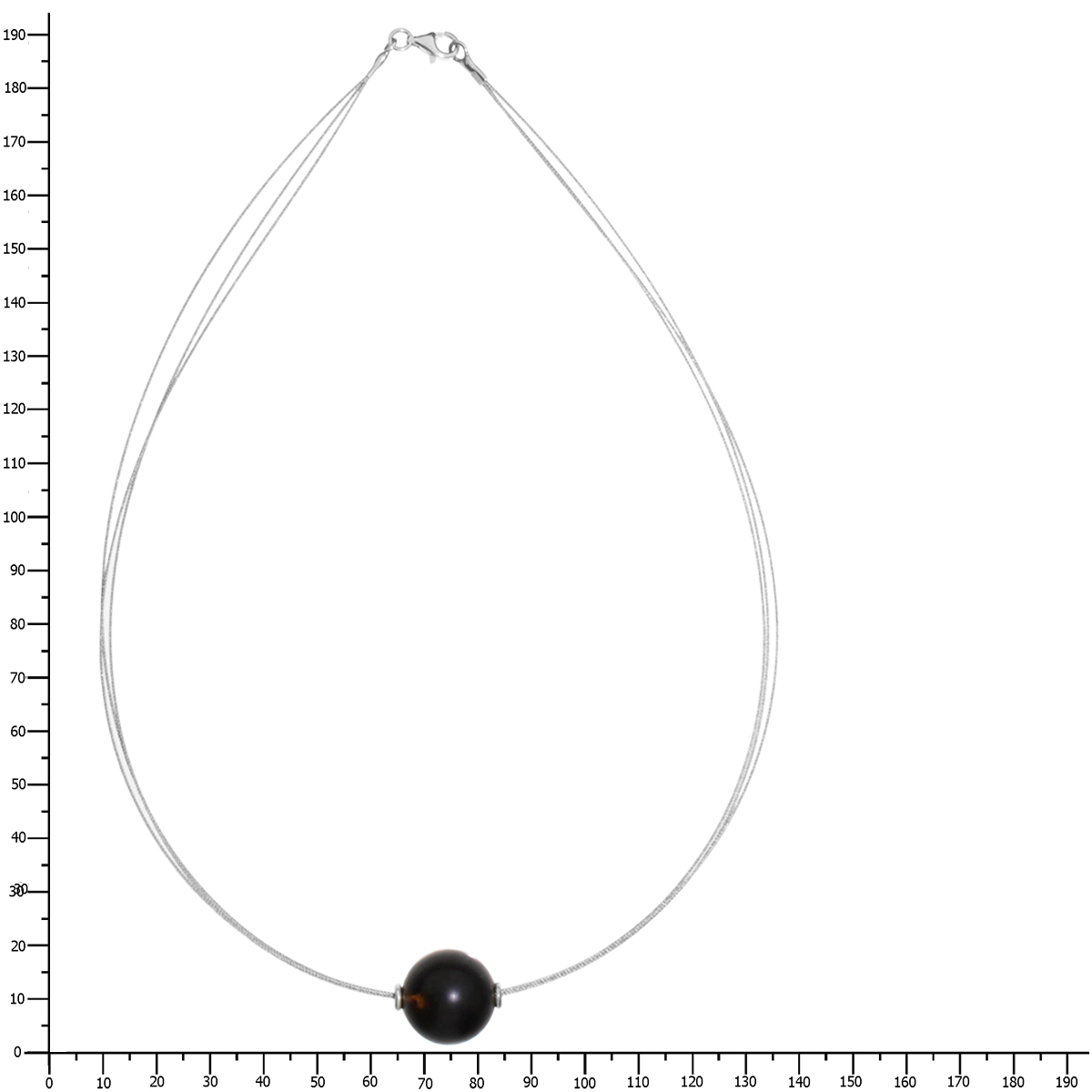 001-403116-C145k Nyloncollier 3/45 cm, Silber 925/000, Kugel 16 mm, Bernstein, schwarzgrün