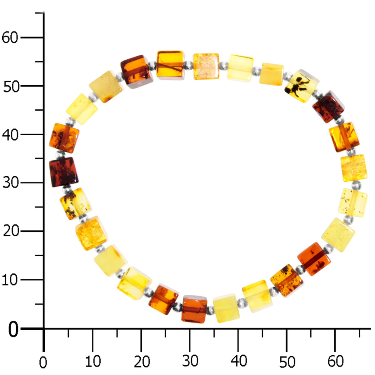 075-410123-6046k Bernsteinarmband, 19 cm, Gummizug, Würfel