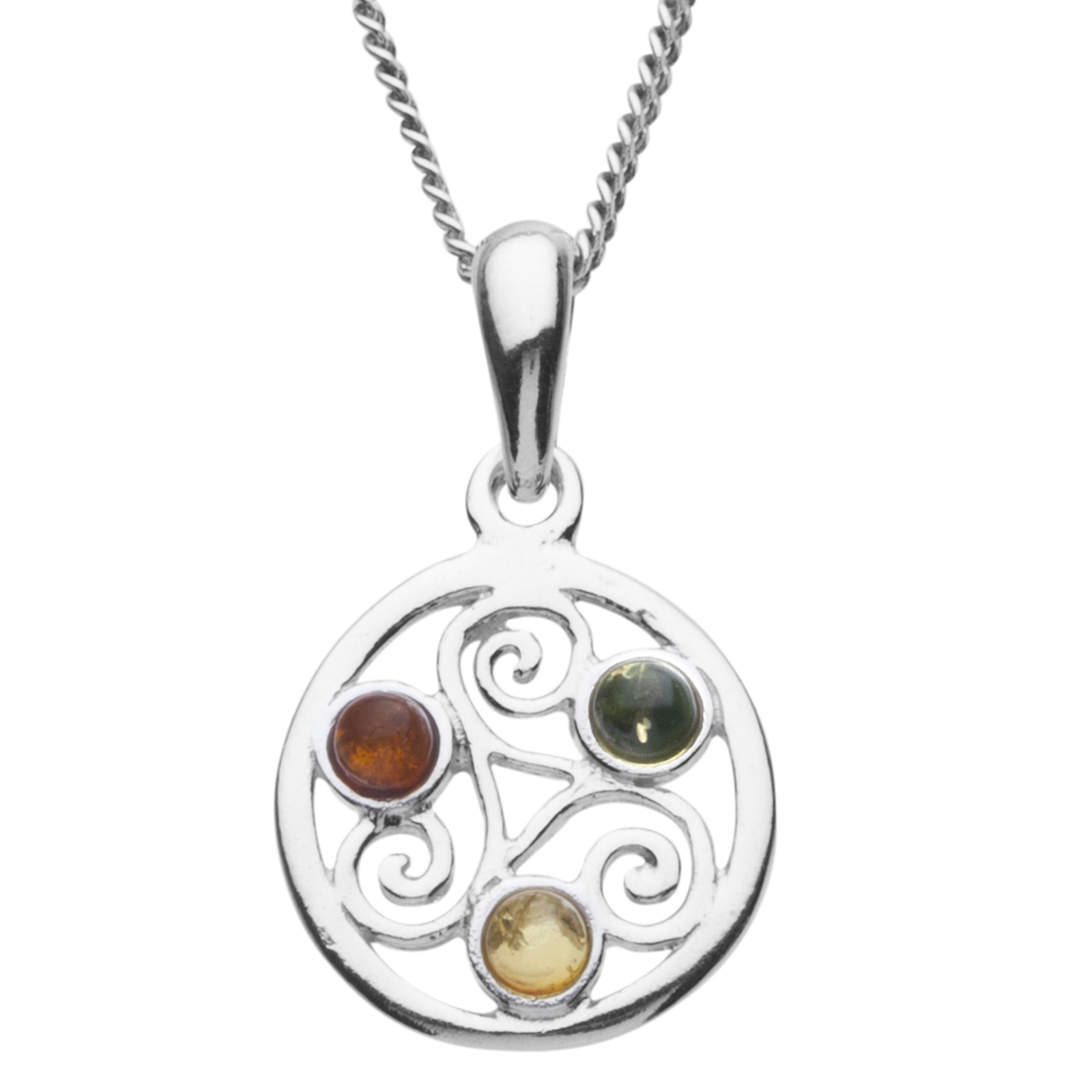 098-200570-A142 Kette mit Anhänger keltische Fibel, Silber 925/000, Bernstein,-Länge wählbar-
