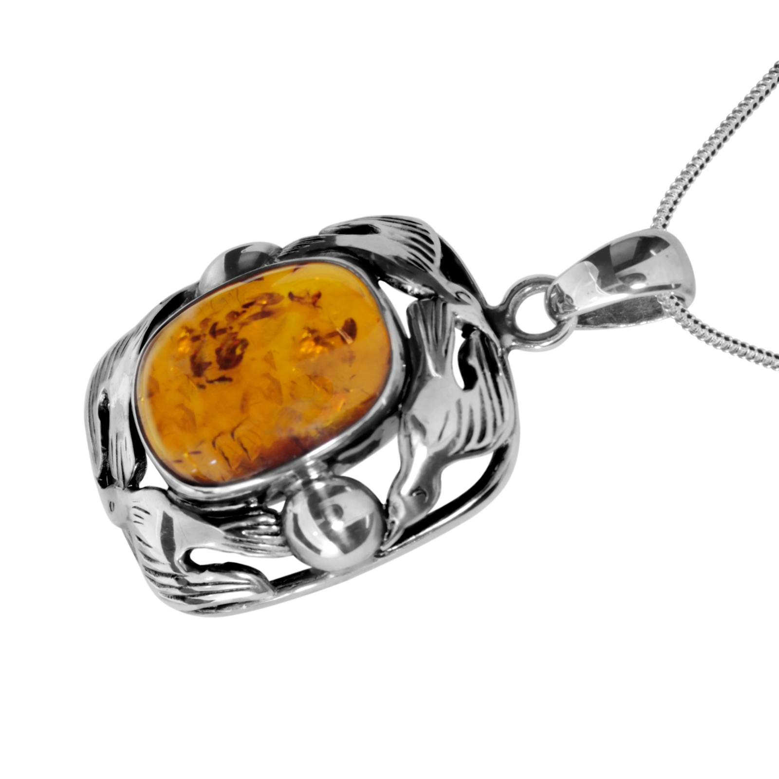 Kette mit Anhänger, Fischland, Silber 925/000, oxyd., Bernstein Kette mit Anhänger, Fischland, Silber 925/000, oxyd., Bernstein