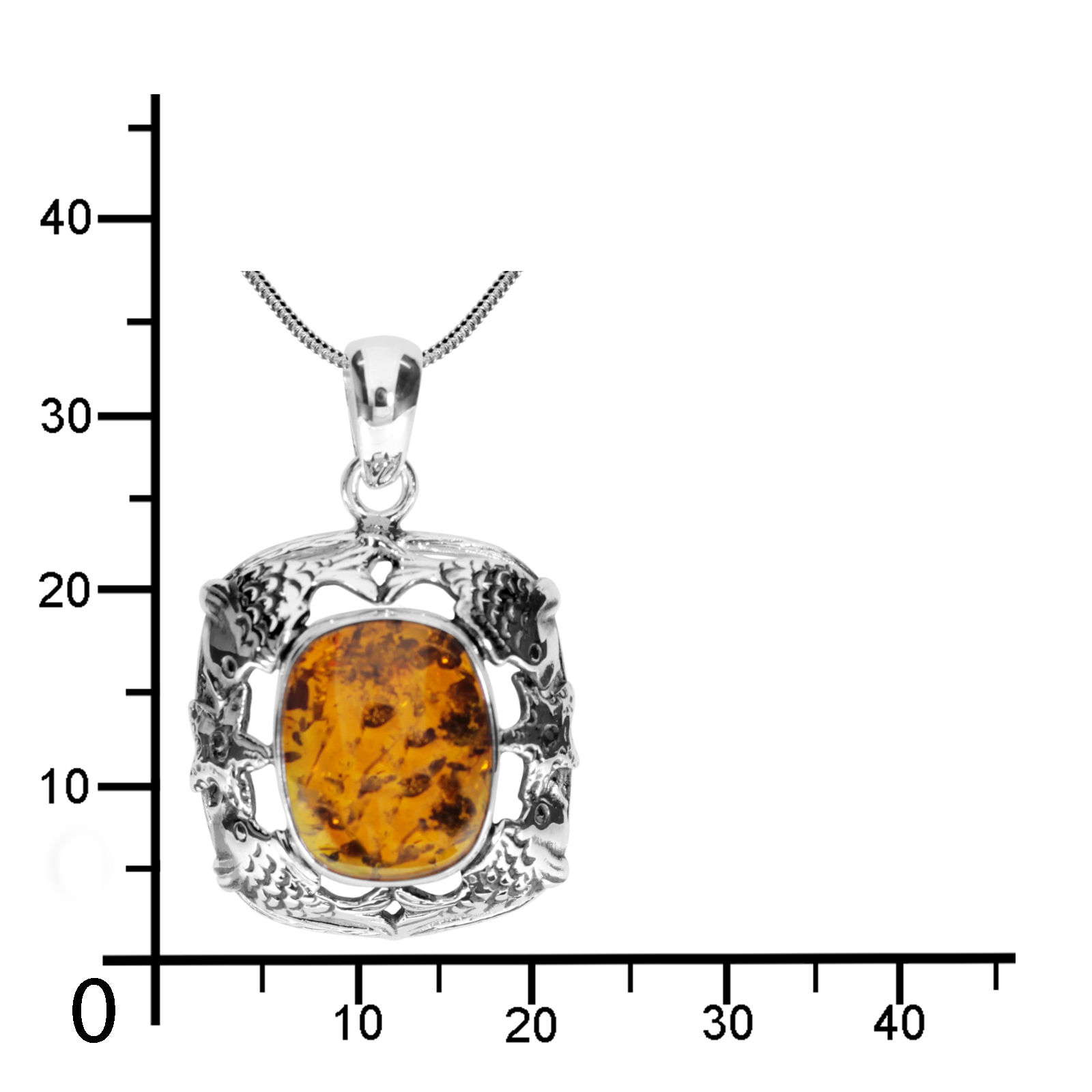 Kette mit Anhänger, Fischland, Silber 925/000, oxyd., Bernstein Kette mit Anhänger, Fischland, Silber 925/000, oxyd., Bernstein