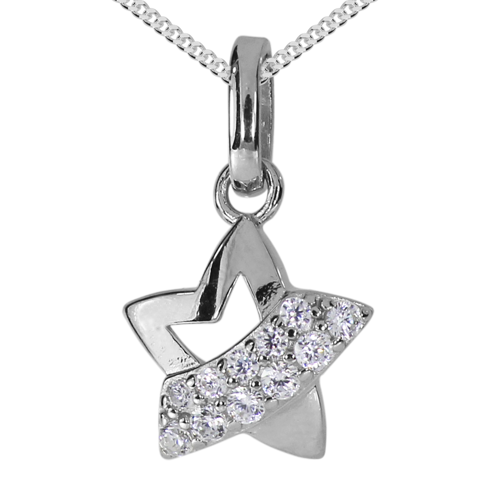 Kette mit Anhänger "Stern", Silber 925/000,  Zirkonia  -Länge wählbar-    Kette mit Anhänger "Stern", Silber 925/000,  Zirkonia  -Länge wählbar-